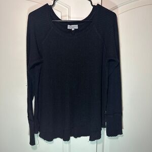 Michael Stars LA Black Thermal‎ Waffle Knit Long Sleeve Top Oversized Medium
